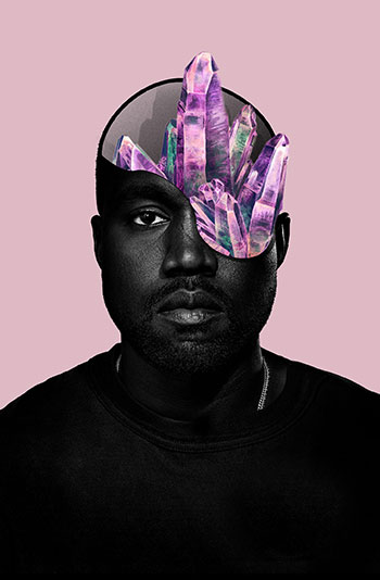 Kanye West mit Kristallen im Gesicht